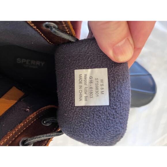 Sperry Women’s Brown Leather & Navy Waterproof Duck Boots Size 8 M - Picture 6 of 8